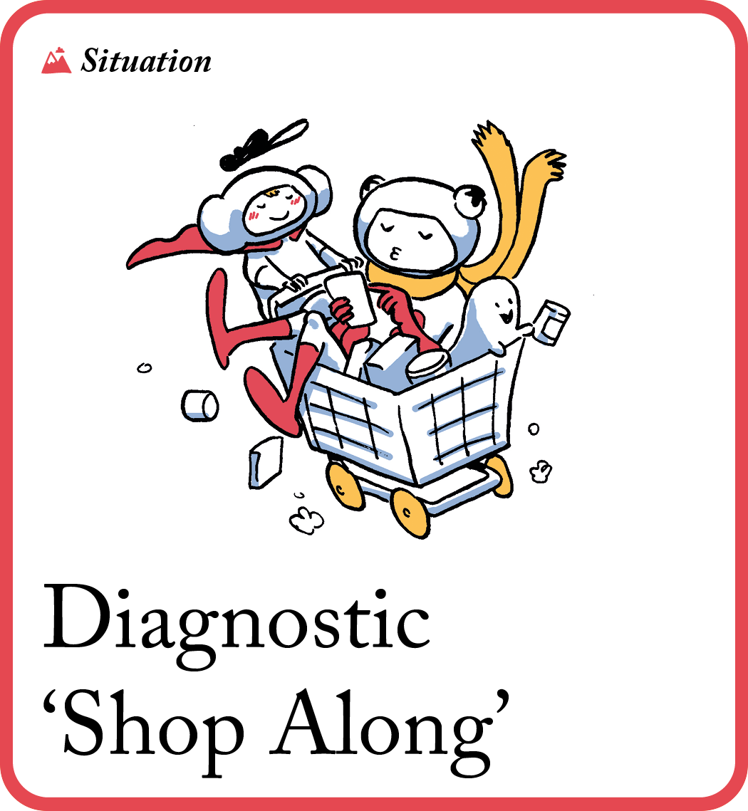 A cartoon with the words diagnostic shop along.